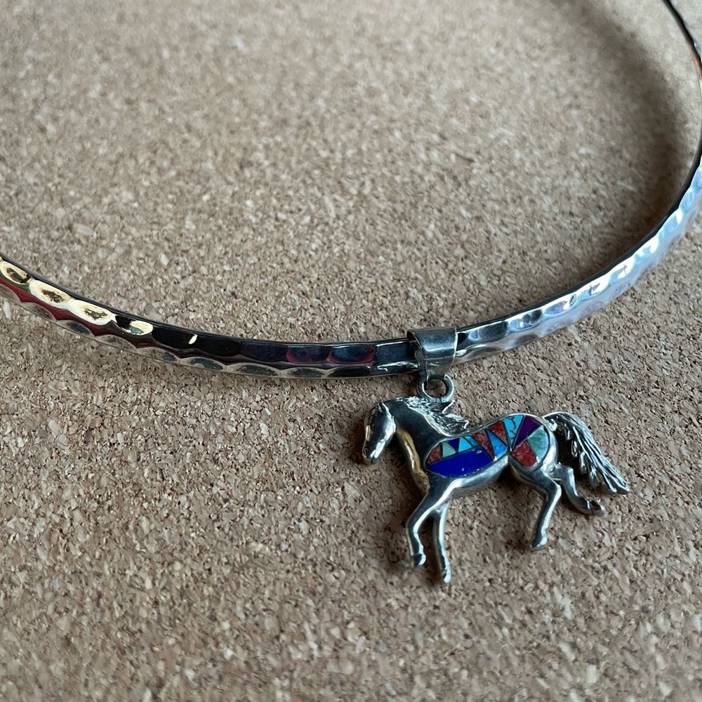 Inlay Horse western rodeo Pendant Sterling Silver